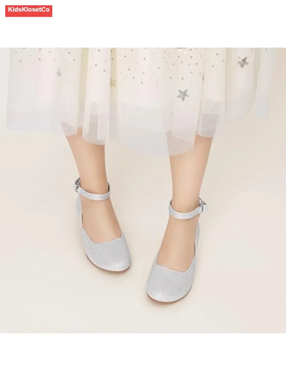 Girls Dress Shoes Low Wedge Heels Ankle Strap Sparkle Flower Party Pumps